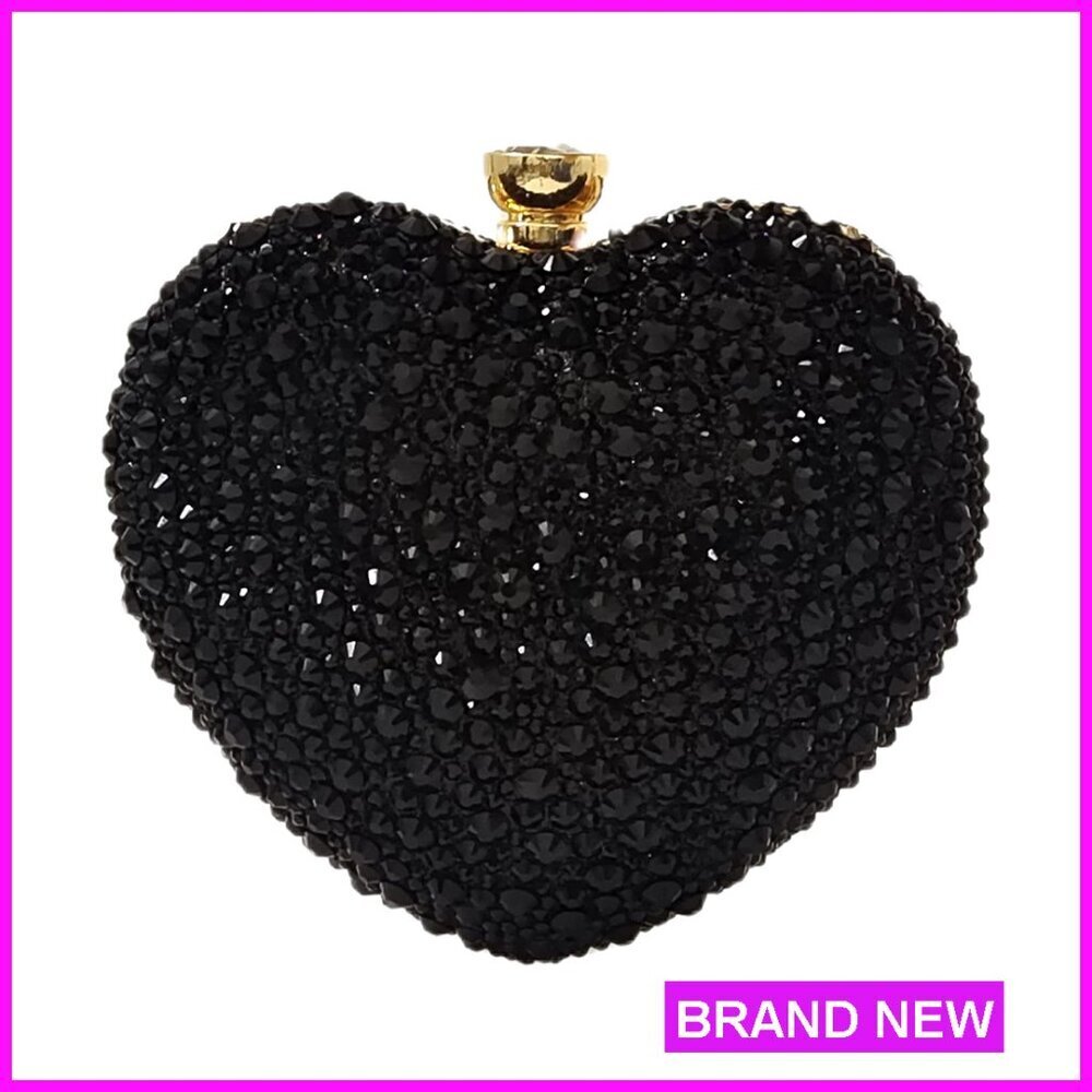 Rhinestone Heart Clutch with Detachable Chain, Evening Bag for Weddings &